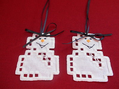 2 Snowmen ?? Hardanger Christmas ?? Ornament
