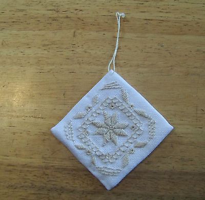 Hardanger Ornament Handmade Nordic Norwegian embroidery White ecru flat