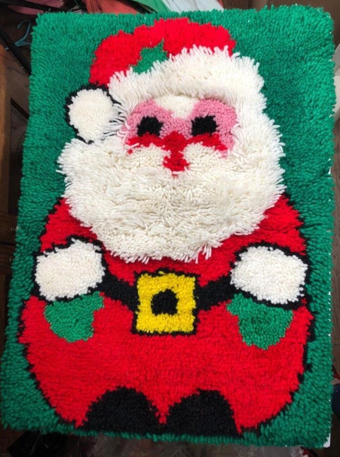 Vintage Completed Christmas Santa Claus Latch Hook Rug Wall Hanging 28