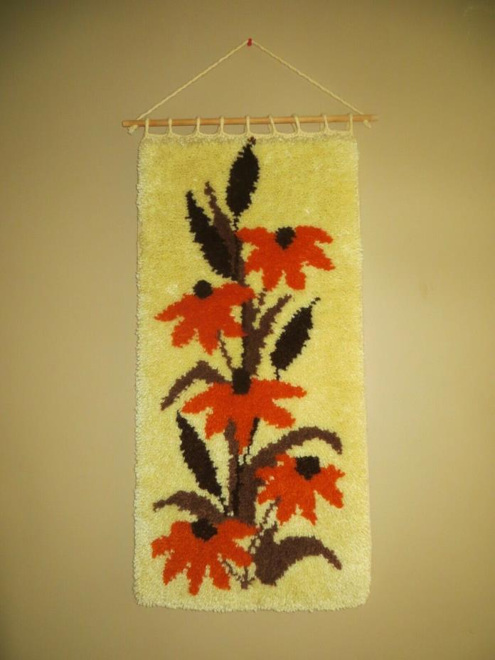 Mid-Century Mod '60s Wall Hanging Tapestry Wool Latch Hook Yellow Orange