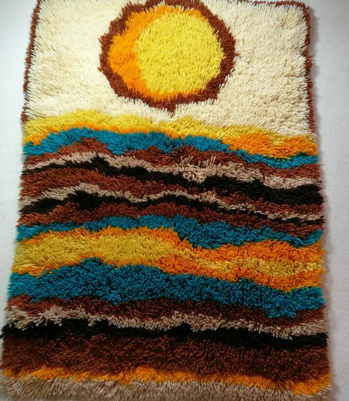 Sunset Sunrise Latch Hook Rug Hippie Wall Art Completed Finished