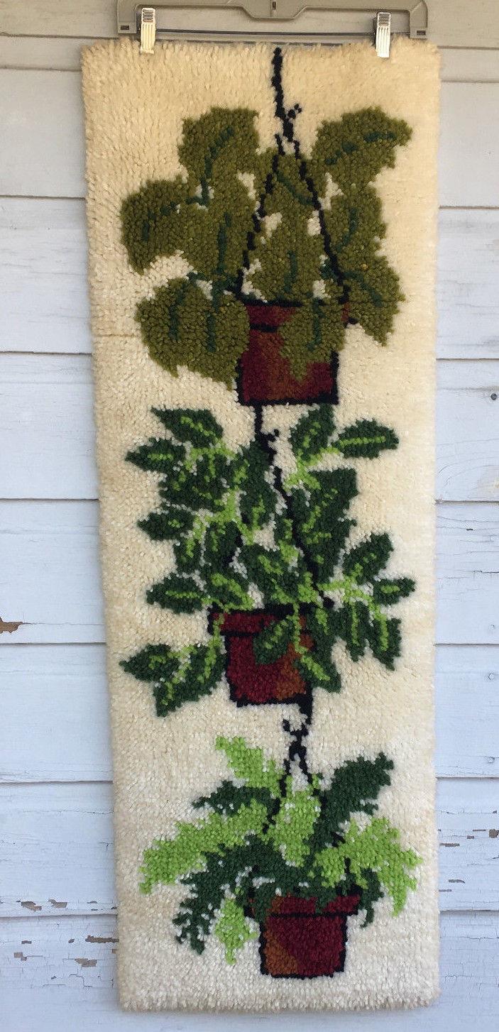 Completed Latch Hook Rug Runner Wall Hanging Potted Plants 46