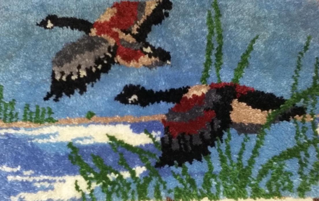 Vtg Retro Finished Latch Hook Rug Wall Hanging 36 X 25
