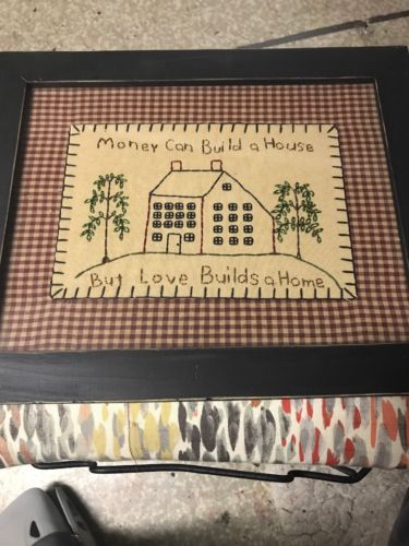 Handmade Embroidered Country Farmhouse Picture 15x12”