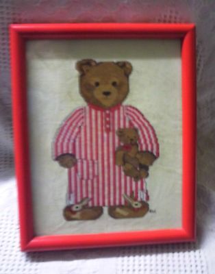 Framed Needlepoint Of Teddy Bear In Pajamas