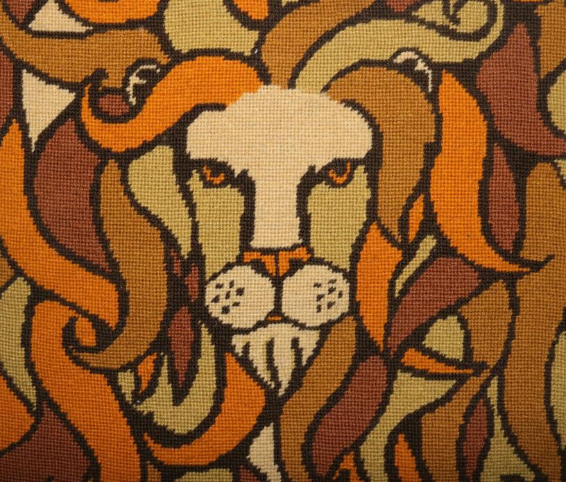 Vintage MOD lion needlepoint pillow 16x16