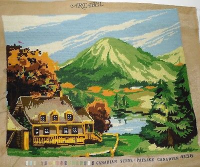 Nice vintage completed needlepoint CANADIAN SCENE  -  15½