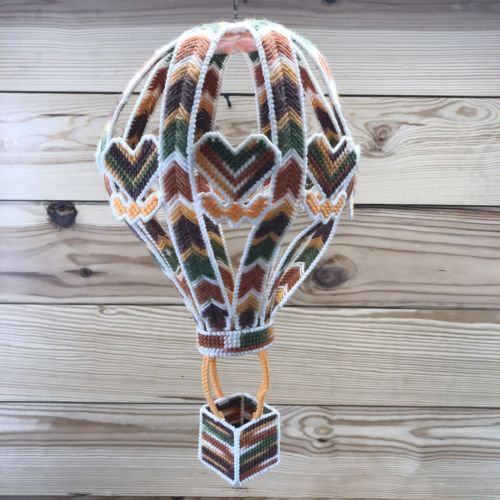 Vintage Hot Air Balloon Decor Needlework 3D Whimsical Baby Nursery Brown Orange