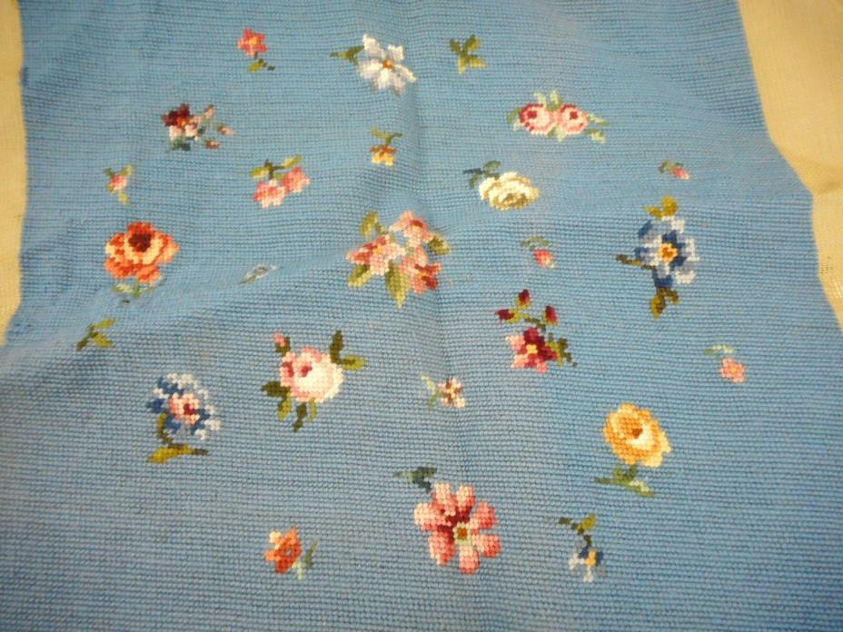 Vintage Needlepoint Finished Floral Wool Heirloom French Pillow or Seat Cover