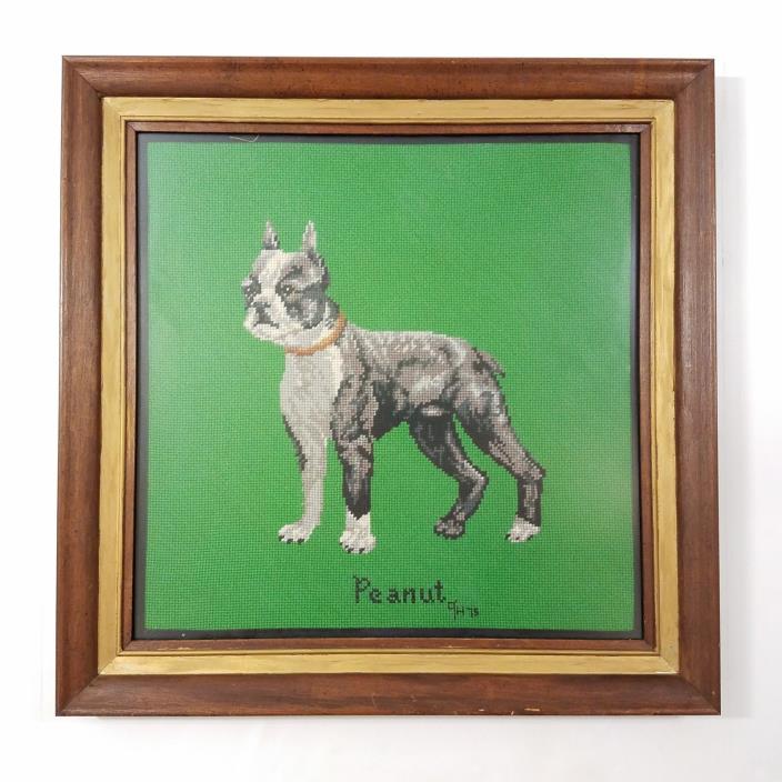 Boston Terrier Needlepoint 22 x 22 Inches Peanut 1975 Handmade