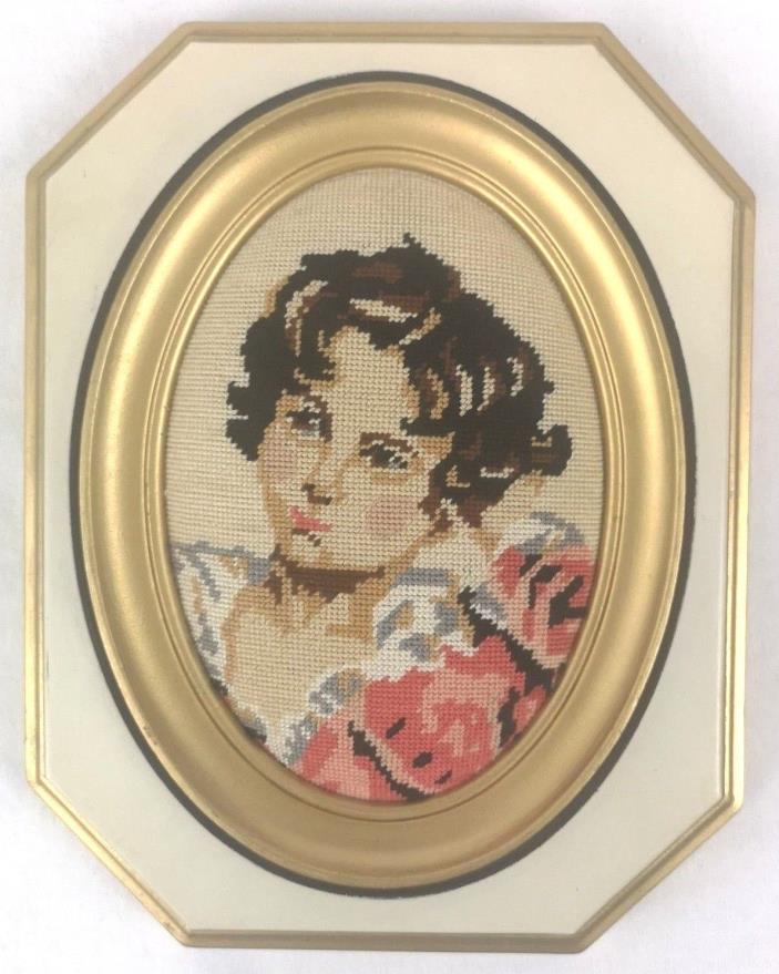 Vintage Petit Point Image of Child Framed by Jean Vigneault Quebec Canada