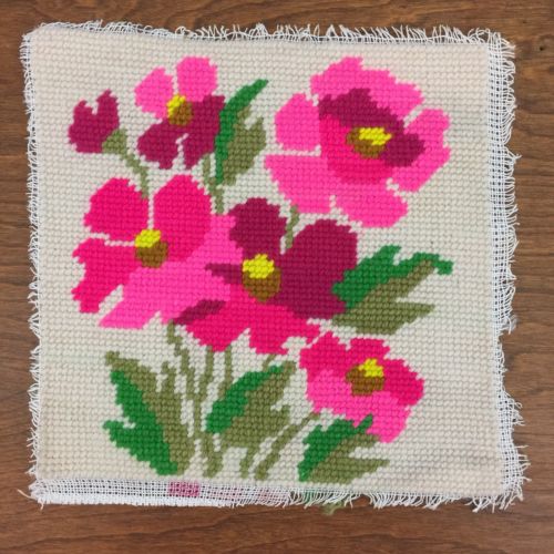 Vintage 1970s Completed Needlepoint Floral Garden FLOWER POWER 14