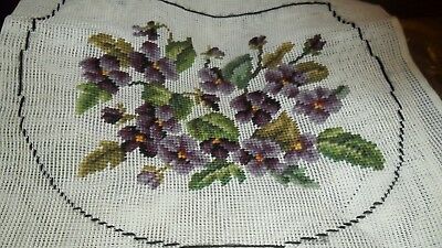 vintage  NEEDLEPOINT AFRICAN VIOLETS PURSE - PRE-STITCHED DESIGN -DRITZ CANVAS-
