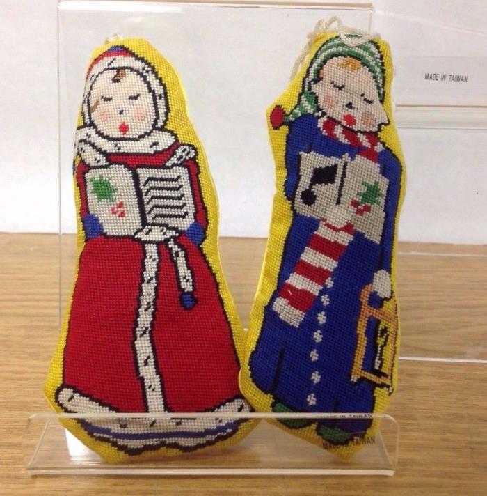 4 inch Christmas Carolers in Petit Point-  Set of 2