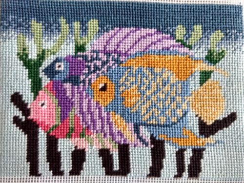 Banar Designs Needlepoint Finished Fish Purple Pink Blue Orange 5 X 7 Frame