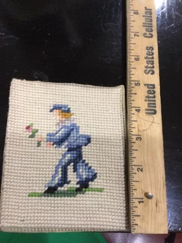 Vintage Needlepoint Man With Flowers 4x5 Wall Art