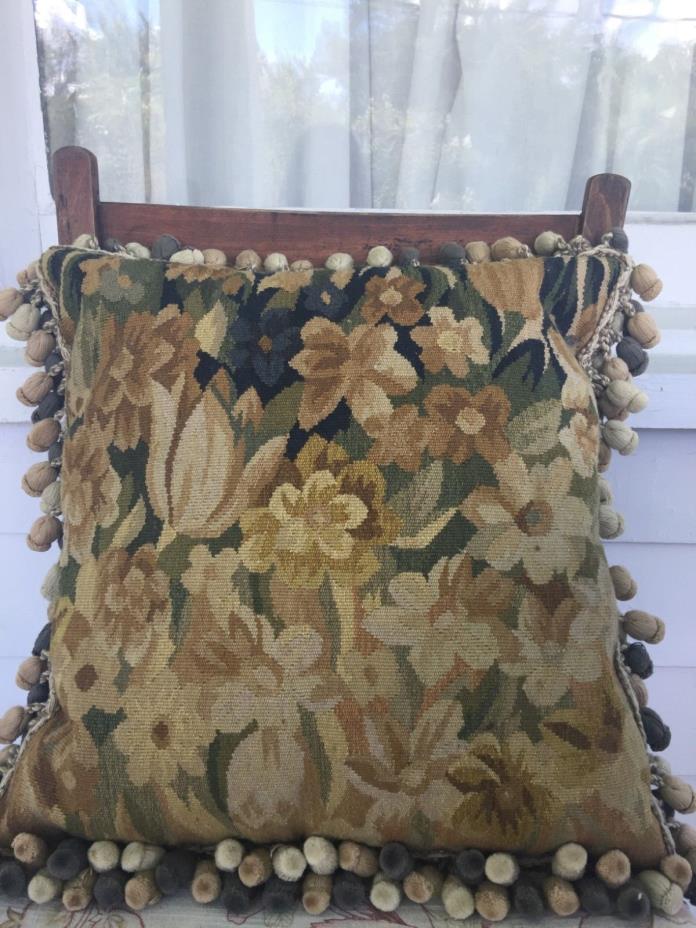 Vintage Antique Reproduction Heirloom Flowers Aubusson Pillow