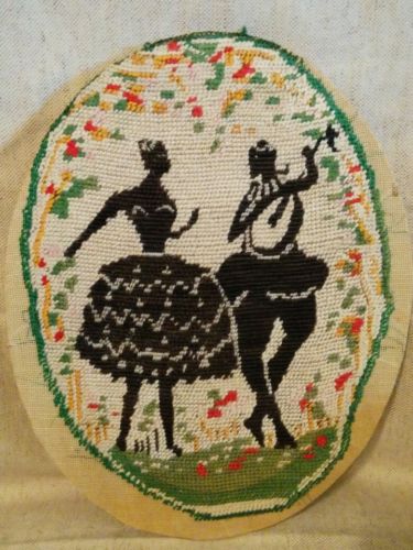 Vintage Completed Needlepoint Oval Dancers Needlework for framing