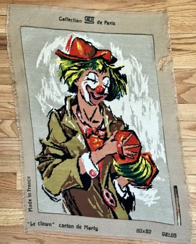 VTG Happy Circus CLOWN Finished Needlepoint Art Music St Ouen France Completed