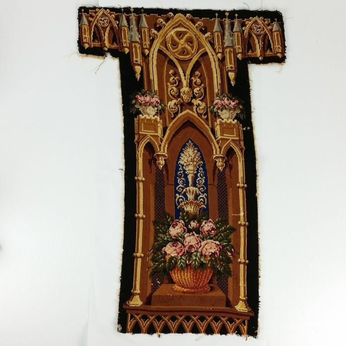 Vtg Finished Needlepoint Gothic Revival Image from Belgium Completed 34x22