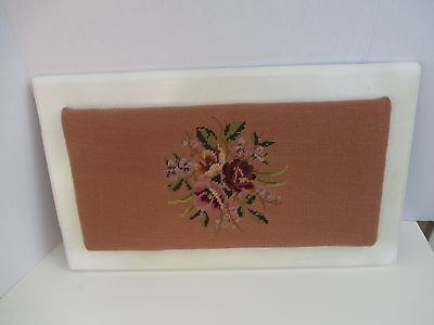 Vintage Floral Needlepoint 14x 23 Finished Bench Seat Top on Board  #1413