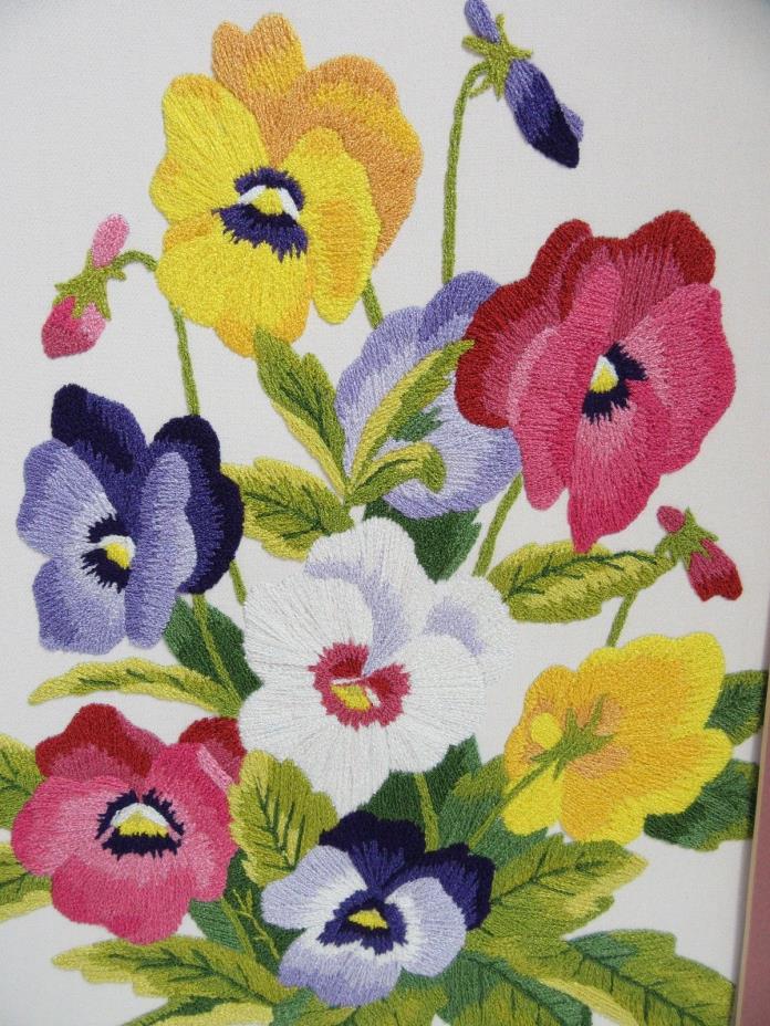 Finished Punch Needle Embroidery Pansy Flower Floral Completed 16x20