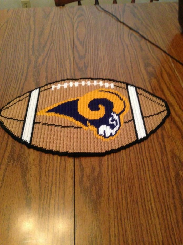 HANDMADE PLASTIC CANVAS LARGE RAMS FOOTBALL FINISHED, COMPLETED ITEM