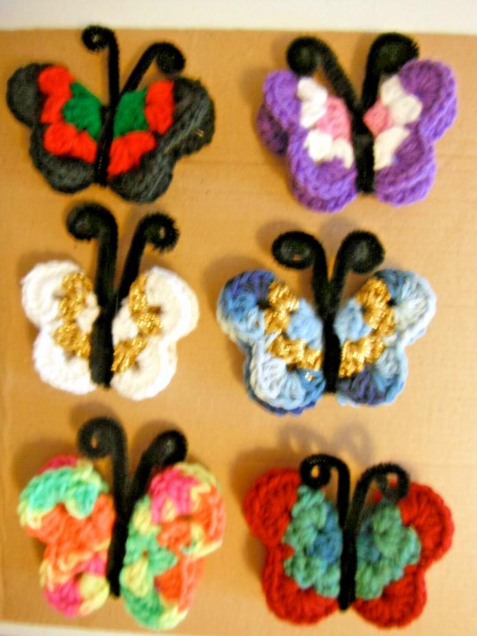 Butterfly~Fridge~Magnet~~Crocheted~Set of 6~Party Favor~Gift