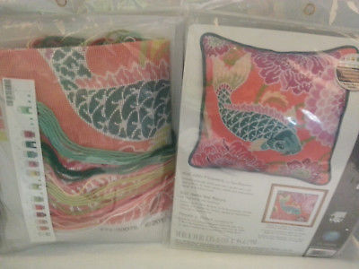 Dimensions koi with colorful flower needdlepoint pair of 2