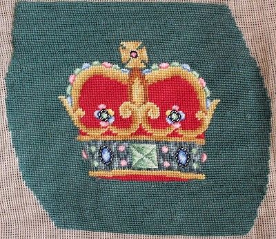Royal Crown and Medal Petit Point Needlepoint Purse Bag Tote Completed Finished