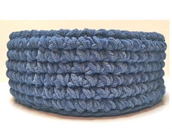 Cat Basket~Pet Bed~ BlueSuede ~Handmade~Wool~Crochet~Dog~Furniture