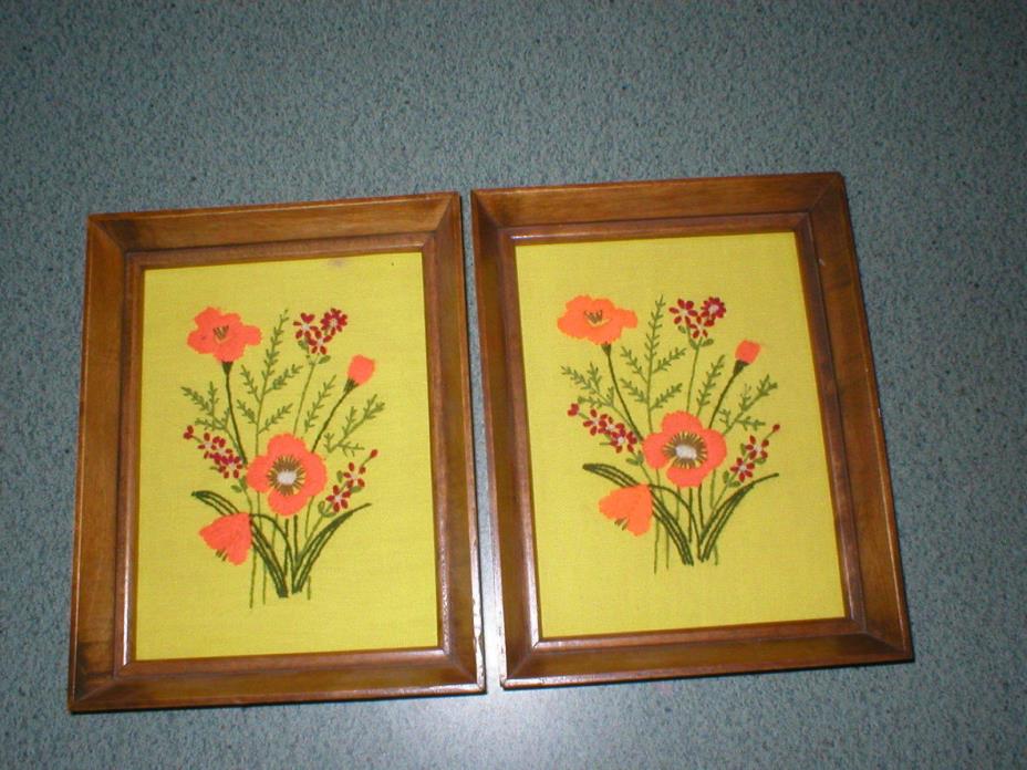 2 Finished & Framed Crewel Orange Poppies Pictures 7