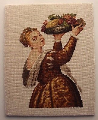 Medieval Woman Lady Serving Food Needlepoint Tapestry Complete Unframed