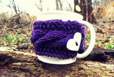 Coffee Cup Cozy Knit Mug Warmer Handmade Cup Sleeve Knitted Mug Sweater Purple