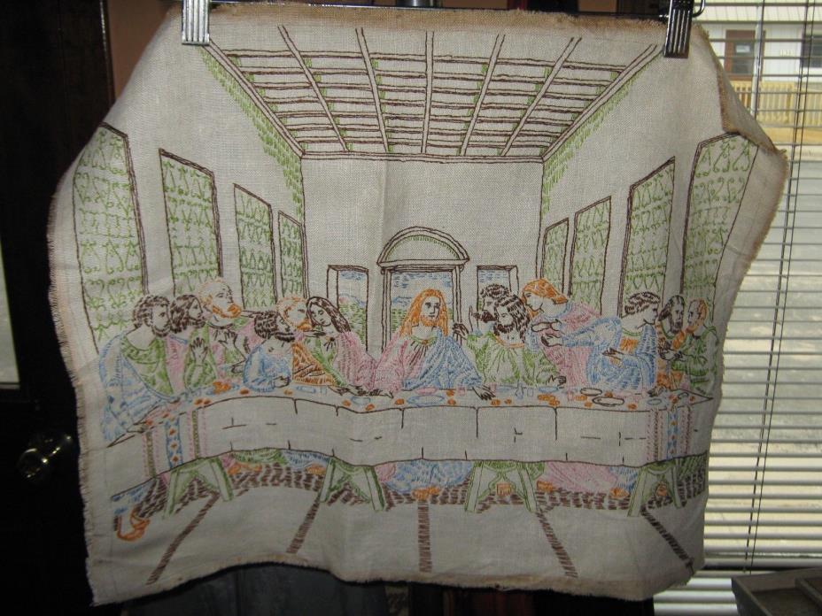 Vintage Religious THE LAST SUPPER Completed Finished Hand Embroidery Art SAMPLER