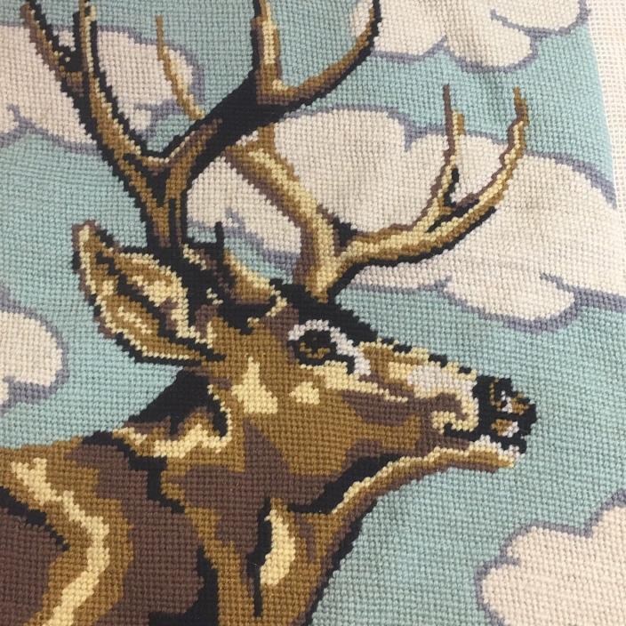 Finished Needlepoint Canvas Deer Hunter Nature 10x12