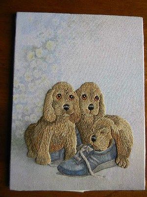 Completed Colorart Crewel TIME OUT - PUPPY PALS by Ruane Manning JCA 9x12 New