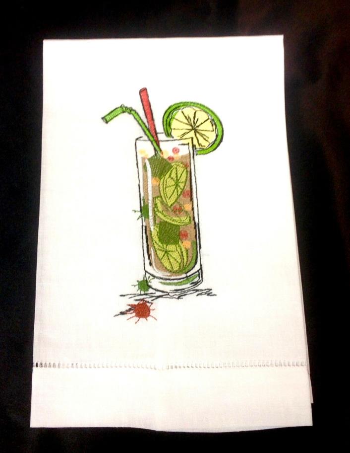 Linen Hand Towel W/ Embroidered Long Island Iced Tea Design FREE SHIPPING