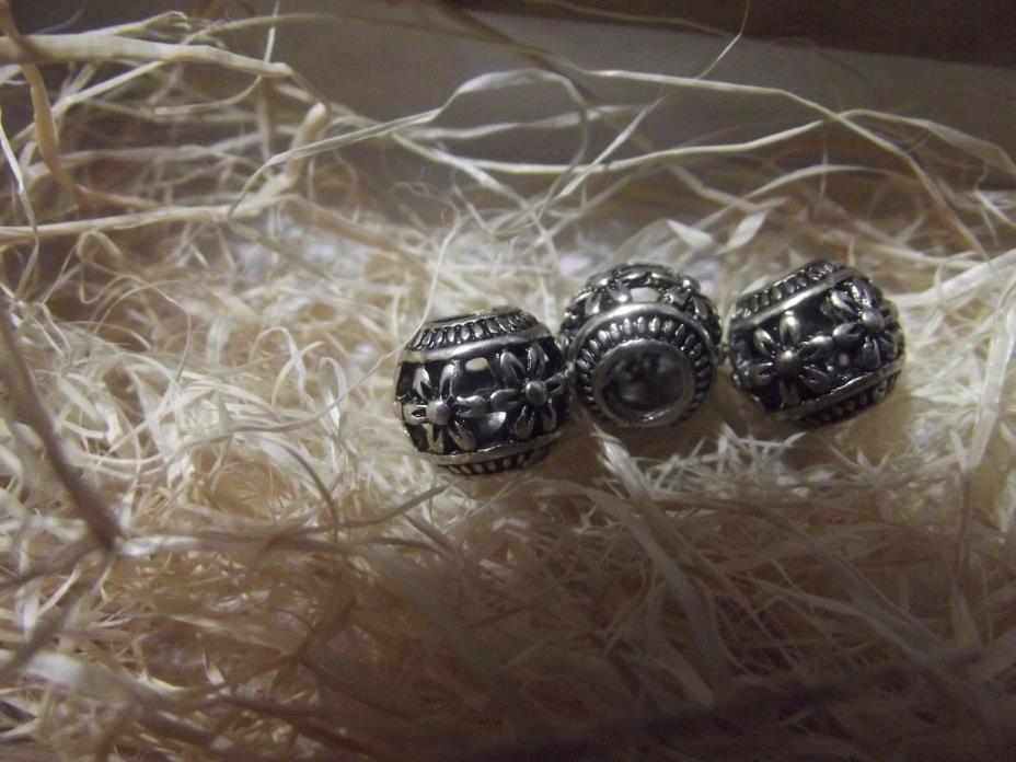Spherical Floral Silvertone Spacer Beads For European Bracelet ~ Lot of 3 ~ New