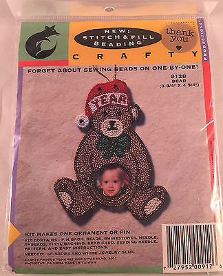 Stitch & Fill Beading Crafty #912B Bear Ornament or Pin Photo Frame 3.75