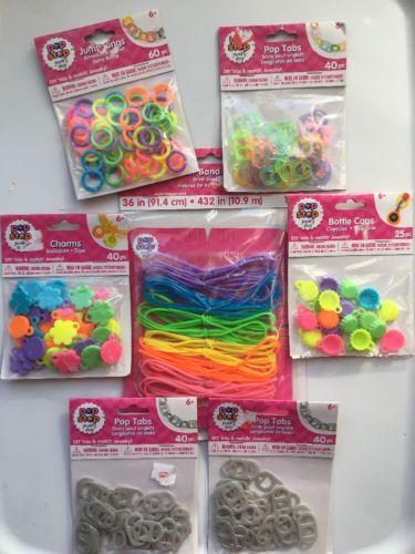 Over 250pcs BRIGHT COLORFUL PLASTIC POP TOP CHARMs KID CRAFT Jewelry Kits