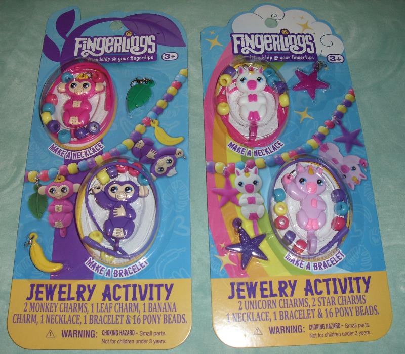 Fingerlings Jewelry Activity 2 Monkeys 2 Unicorns Ages 3+ Charms Beads New NIP