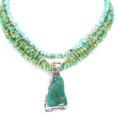 LONE MOUNTAIN TURQUOISE Necklace 3 Strand with Turquoise Pendant*NewWorldGems