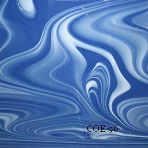 12x12 Spectrum COE 96 Mariner Blue White Swirl Opal Art Fusible Glass Sheet 3mm