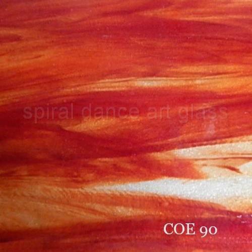 COE 90 Wissmach Red Streaky on Clear 3mm Fusible Glass Sheet WF9019