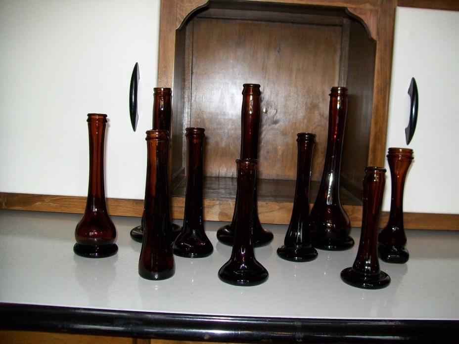 10 Vintage Brown Amber Slump Glass Bottles Melted Vases Fused