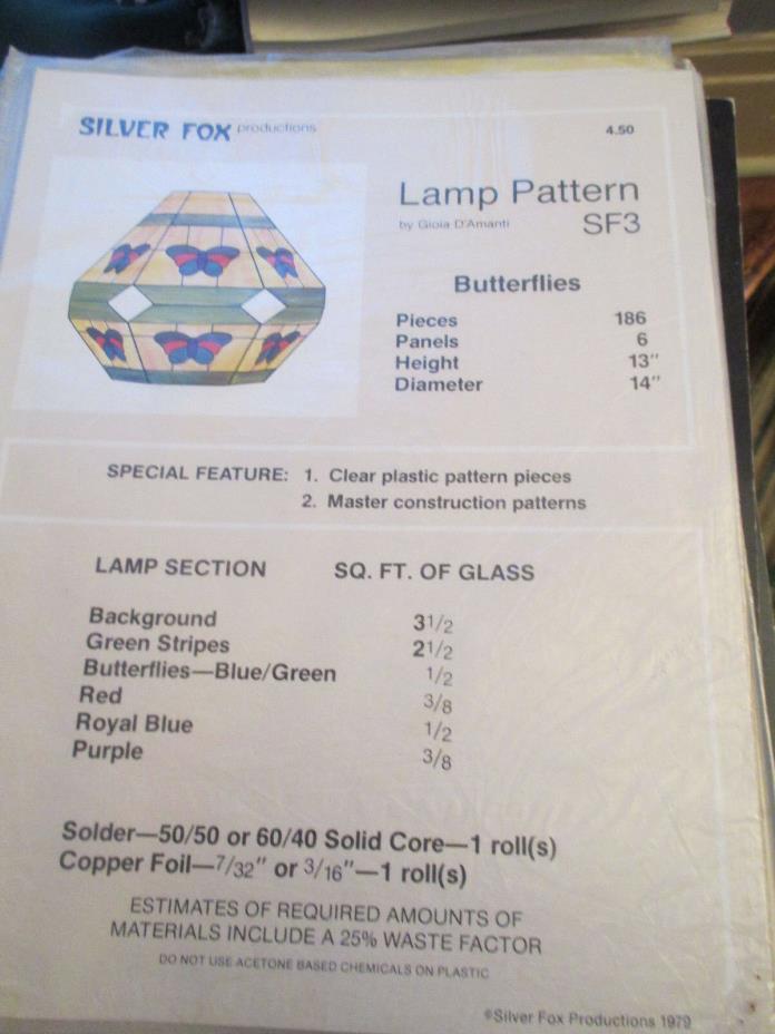 SILVER FOX PRODUCTIONS STAINED GLASS LAMP SHADE PATTERN SF3 C1979 NIP