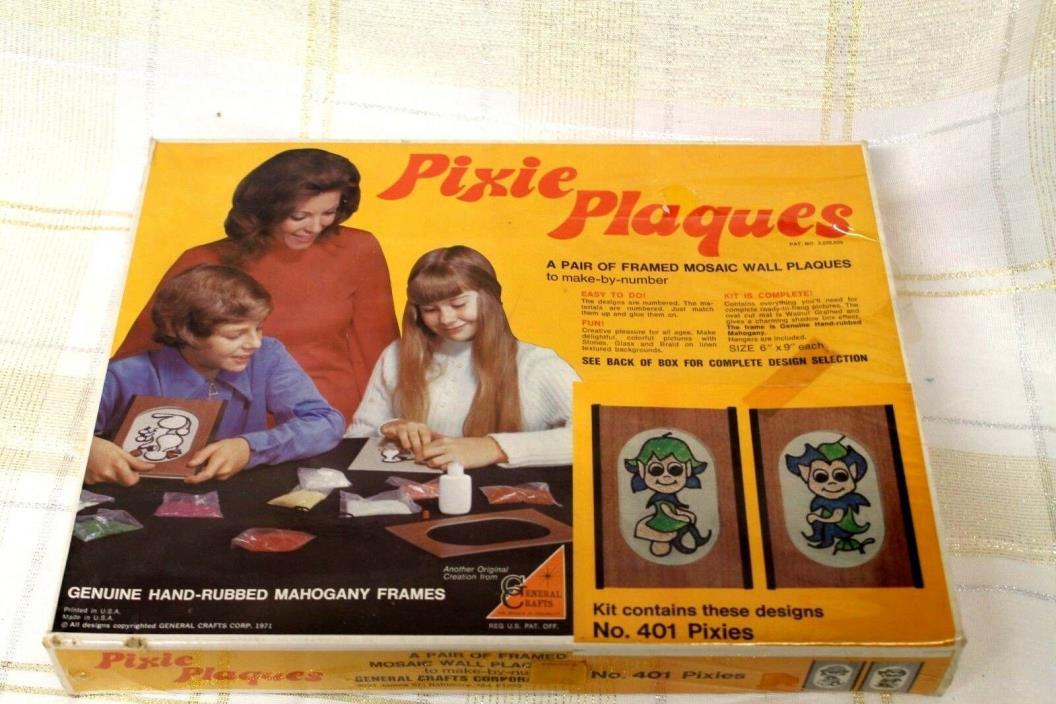 Vintage Pixie Plaques Mosaic Wall Plaque Kit 401 Pixies Made in USA