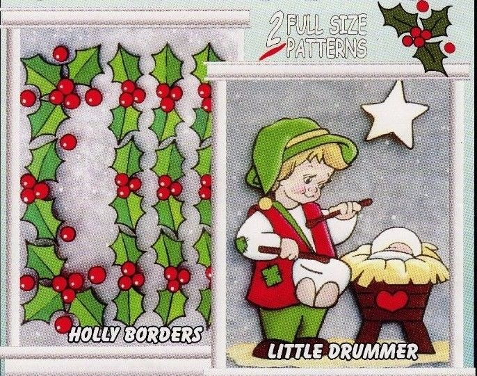 UNUSED Two Full Sized Window painting pattern Drummer Boy & Holly 14