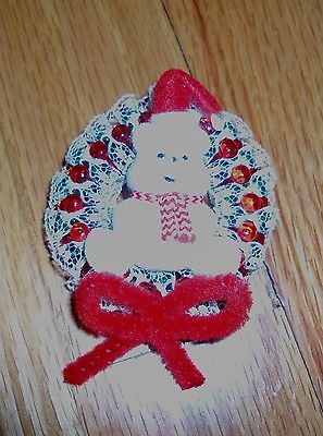 Handcrafted Christmas Beaded and Lace Teddy Bear Pin 2.5